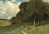 Edward Mitchell Bannister Famous Paintings - man on path with trees in background